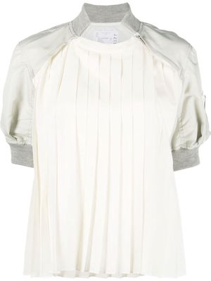 sacai puff-sleeved pleated top - White