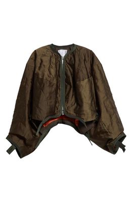 Sacai Quilted Blouson Sleeve Satin Jacket in Khaki