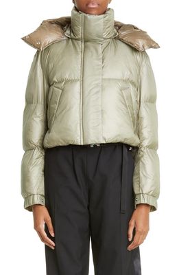 Sacai Quilted Crop Puffer Jacket in Light Khaki