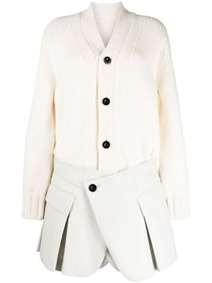 sacai ribbed cardigan minidress - White