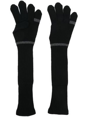 sacai ribbed-knit long gloves - Black