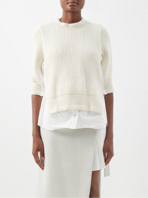 Sacai - Ribbed-knit Wool And Denim Top - Womens - Off White
