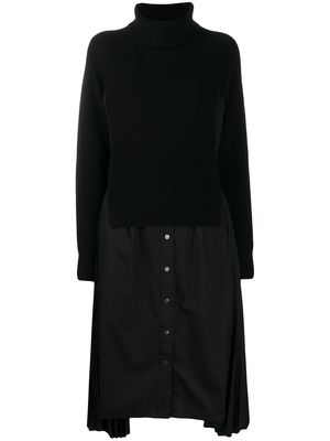 sacai roll-neck layered shirt dress - Black