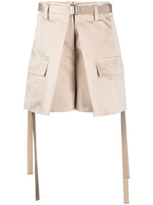 sacai satin-finish belted shorts - Neutrals