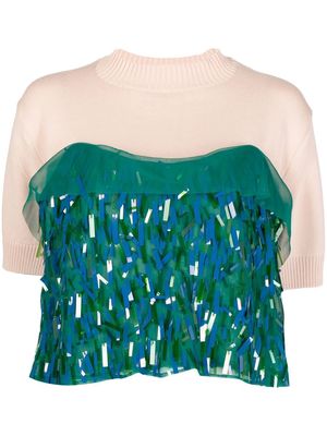 sacai sequinned knitted top - Pink