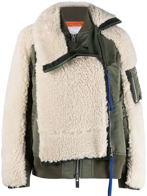 sacai shearling panelled jacket - Neutrals