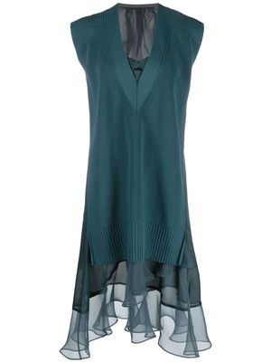 sacai sheer-panel sleeveless dress - Green