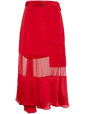 sacai sheer-panelled asymmetric skirt - Red