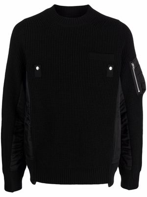 sacai shell-panelled wool knit jumper - Black
