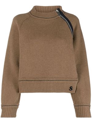 sacai shoulder-zip cashmere-blend jumper - Brown