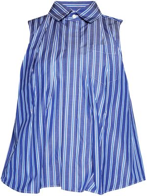 sacai sleeveless striped cotton shirt - Blue