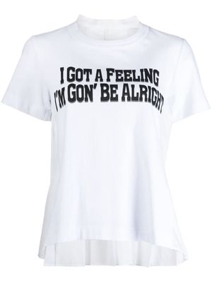 sacai slogan-print pleated T-shirt - White