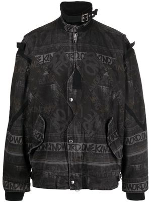 sacai slogan-print washed bomber jacket - Black