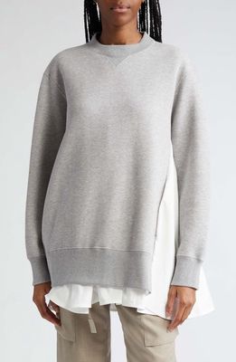 Sacai Sponge Mixed Media Cotton Blend Sweatshirt in L/Gray