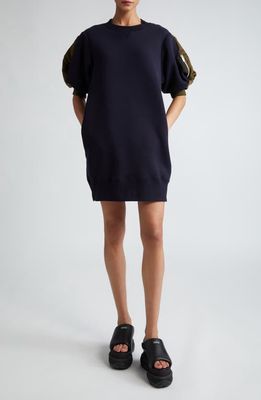 Sacai Sponge Sweatshirt Dress in Navy X Olive