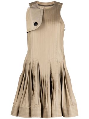 sacai storm-flap pleated-skirt dress - Brown