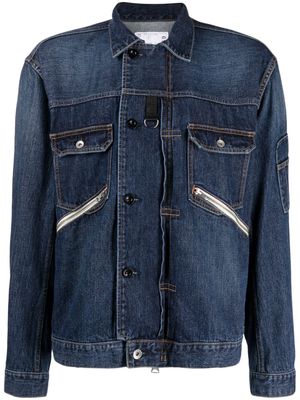 sacai straight-point collar cotton jacket - Blue