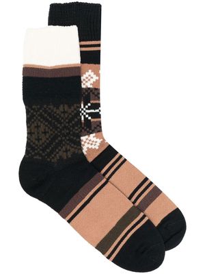 sacai stripe-print detail socks - Brown