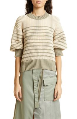 Sacai Stripe Short Sleeve Sweater in Beige