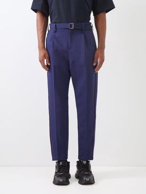 Sacai - Striped Jersey Trousers - Mens - Navy