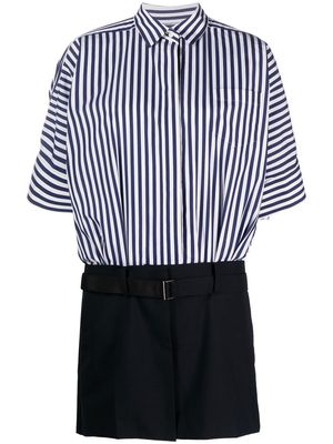sacai striped-panelled shirt dress - White