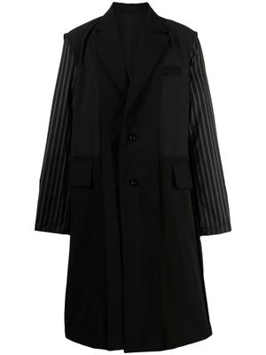 sacai striped panelled single-breasted coat - Black