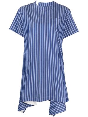 sacai striped short-sleeve cotton minidress - Blue