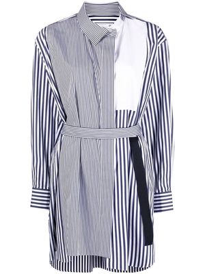 sacai striped side-tie shirt dress - Blue