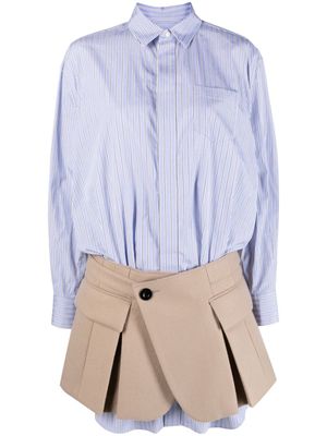 sacai striped skirt-overlay shirtdress - Blue