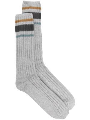 sacai striped-trim ribbed socks - Grey