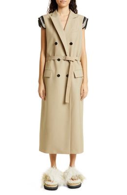 Sacai Suiting Belted Double Breasted Coat in Beige