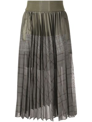 sacai tartan-check pleated midi skirt - Green
