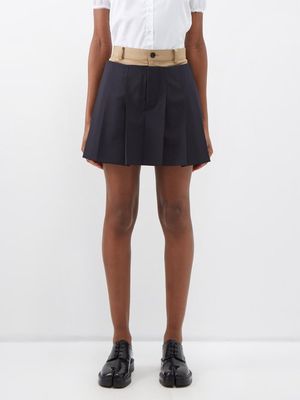 Sacai - Technical-blend Mini Skirt Shorts - Womens - Navy Beige