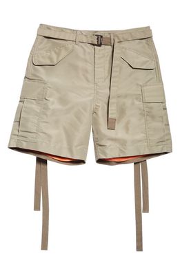 Sacai Tie Detail Nylon Cargo Shorts in Light Khaki