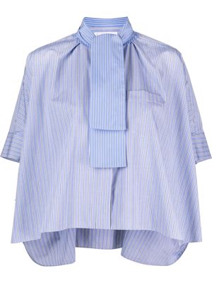 sacai tie-detail striped cropped shirt - Blue