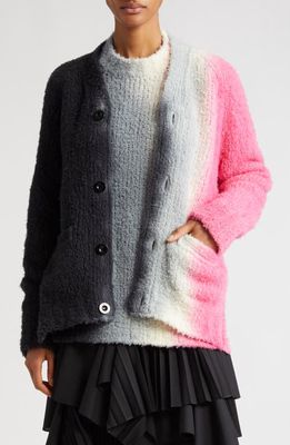 Sacai Tie Dye Fuzzy Wool Blend Cardigan in C/Gray Pink