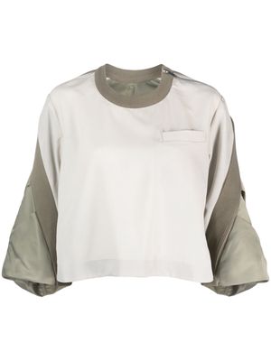 sacai wide-sleeves panelled blouse - Green