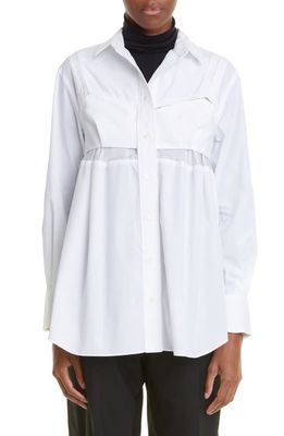 Sacai Women's Spliced Poplin Button-Up Shirt in Off White