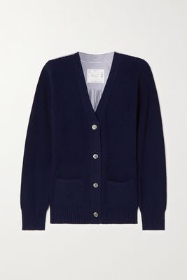 Sacai - Wool And Striped Pleated Cotton-blend Poplin Cardigan - Blue