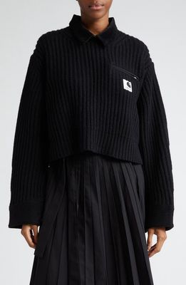 Sacai x Carhartt WIP Wool Blend Crop Sweater in Black