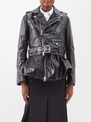 Sacai - X Schott Nyc Leather Biker Jacket - Womens - Black