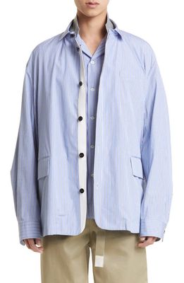 Sacai x Thomas Mason Stripe Cotton Poplin Shirt Jacket in Light Blue Stripe