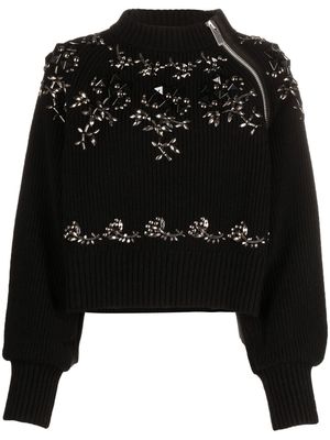 sacai zip-detail intarsia-knit jumper - Black
