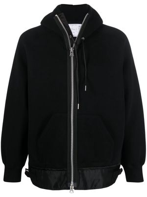 sacai zip-up cotton-blend hoodie - Black