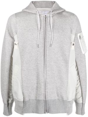 sacai zip-up drawstring hoodie - Grey