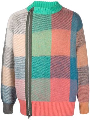 sacai zipped check-knit cardigan - 926 MULTICOLOR