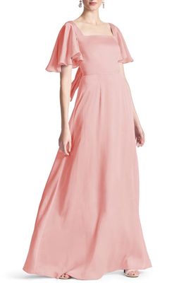 Sachin & Babi Aurora Square Neck Crinkle Georgette Gown in Rouge