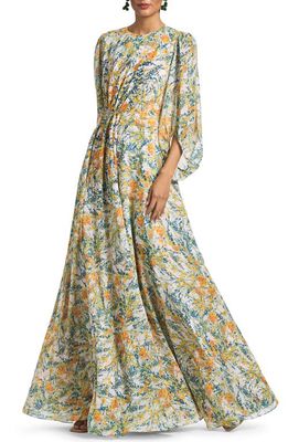 Sachin & Babi Bianca Floral A-Line Gown in Sunshine And Teal Bouquet