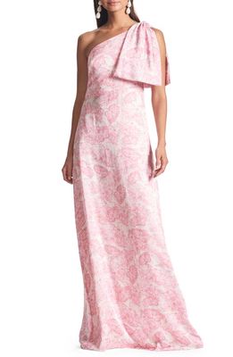 Sachin & Babi Chelsea Bow One-Shoulder Gown in Rouge Damask Rose