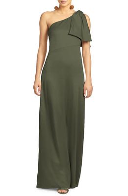 Sachin & Babi Chelsea One-Shoulder A-Line Gown in Moss Green